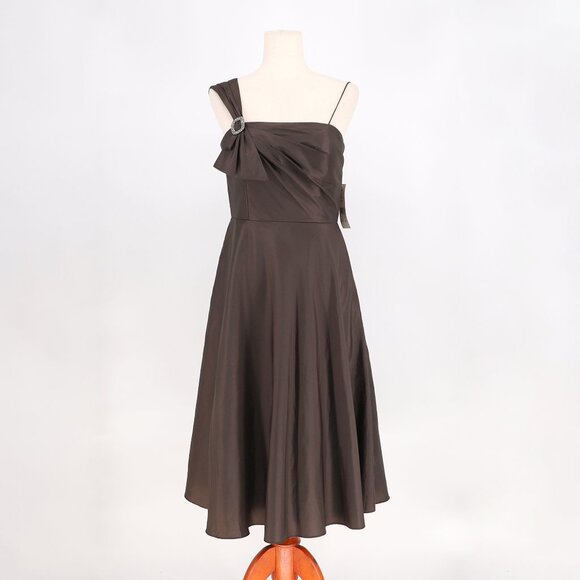 NWT ELIZA J Vintage One Shoulder Strap Midi Dress with Patticoat in Brown Size 8 - Picture 1 of 9